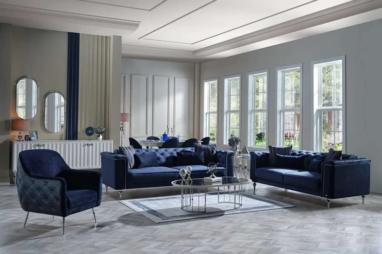 BLANCA Sofa Set Chrome - Navy Blue-18
