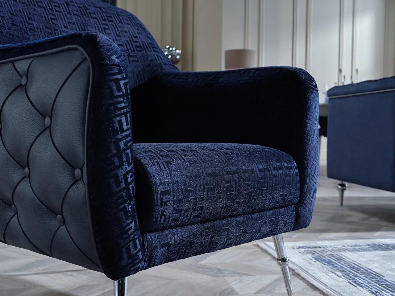 BLANCA Sofa Set Chrome - Navy Blue-25