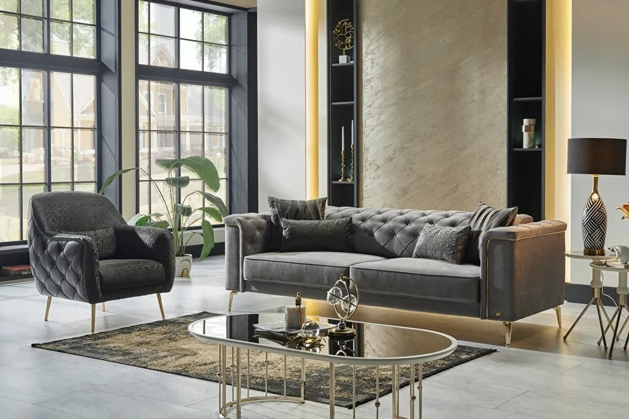 BLANCA Sofa Set Gold - Grey - Alternative Legs-2