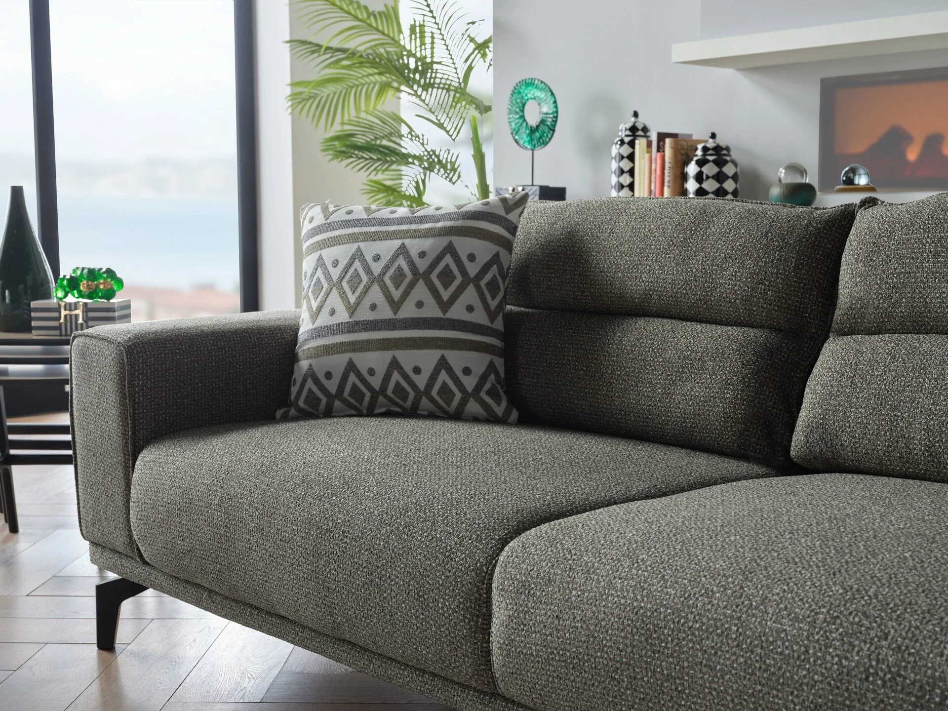 ALYA Sofa Set – Green & Beige with Black Legs (1)
