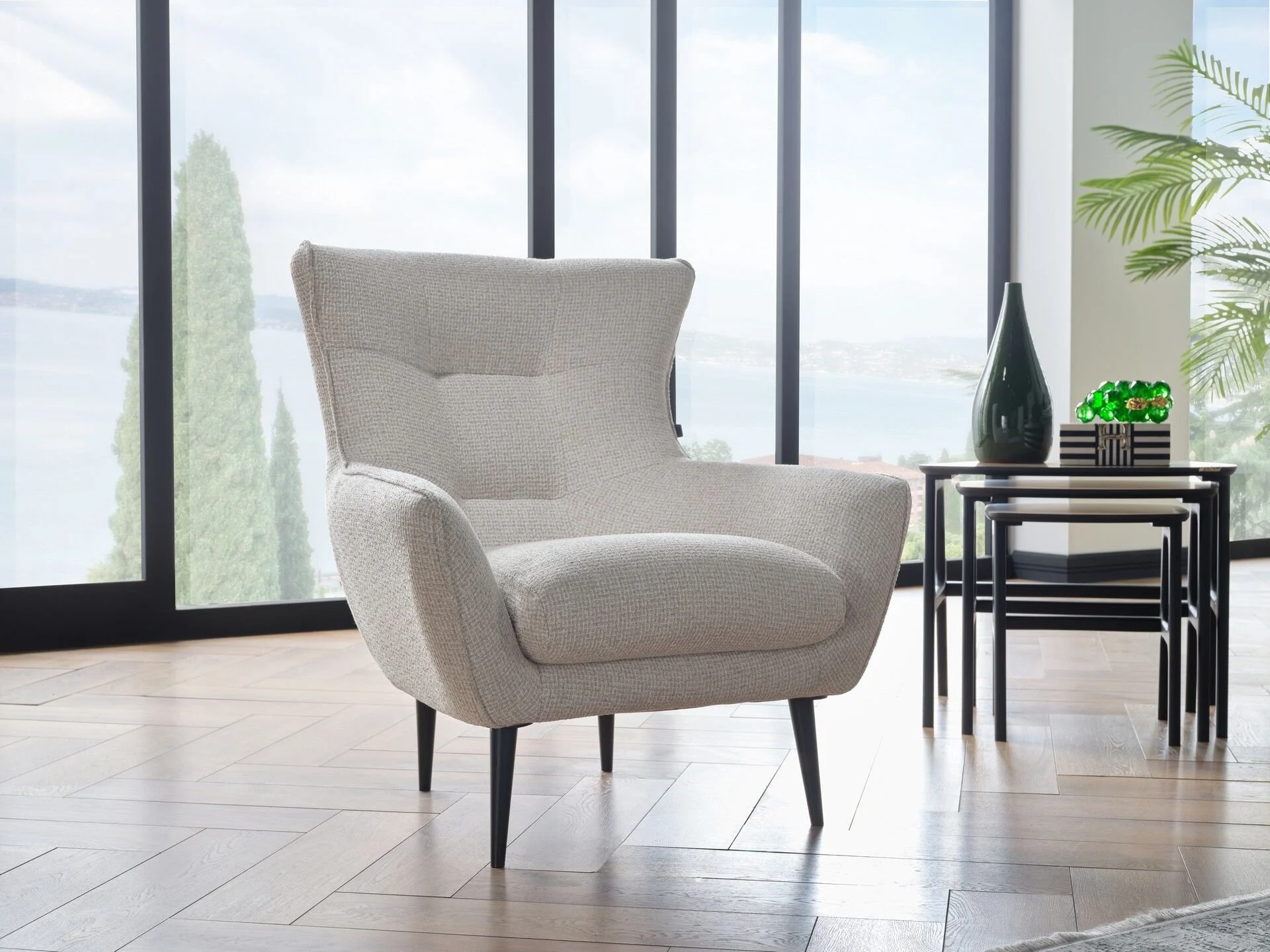 ALYA Sofa Set – Green & Beige with Black Legs (5)