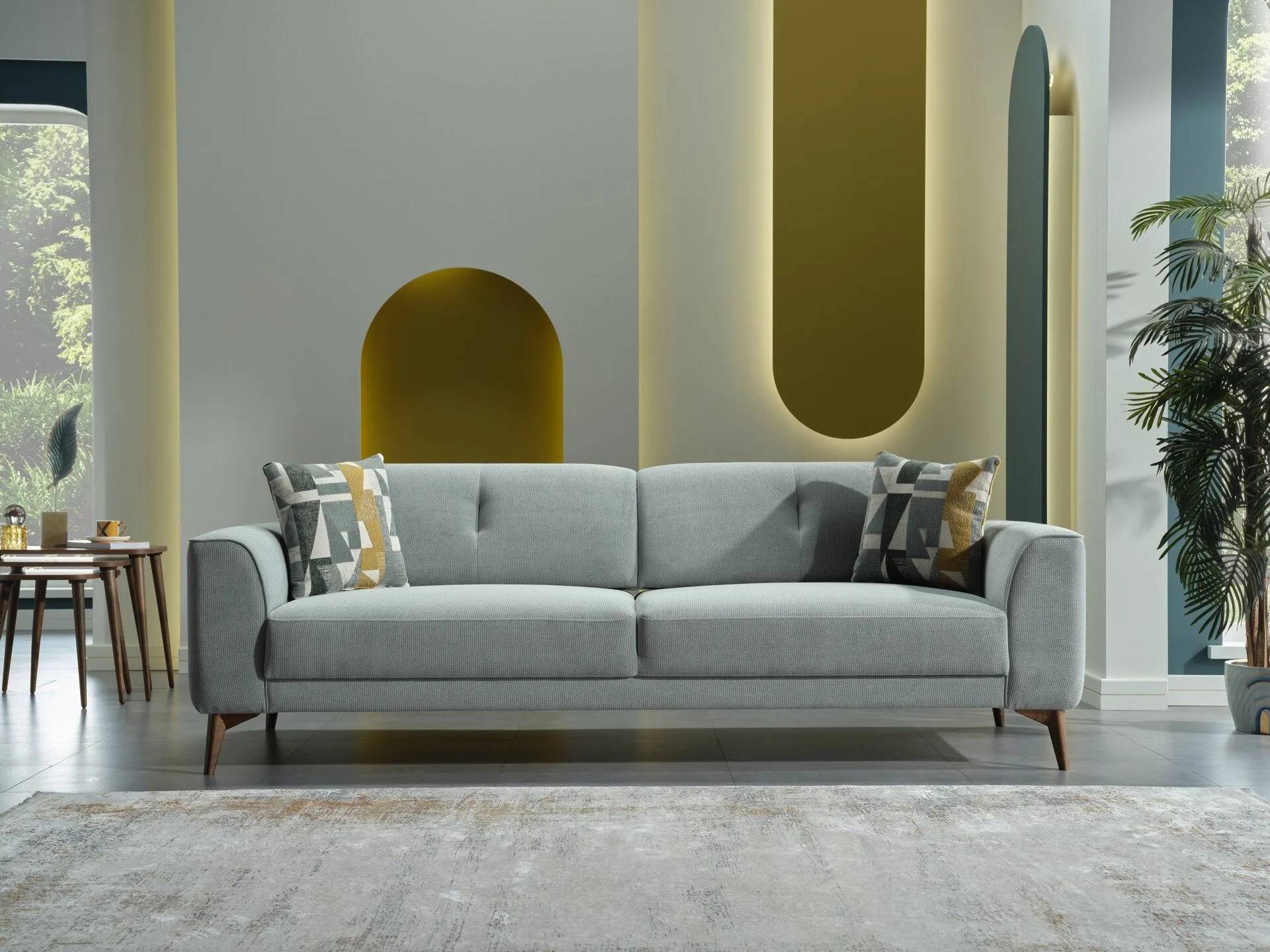 LAVITA Sofa Set - Green with Walnut Legs (3)